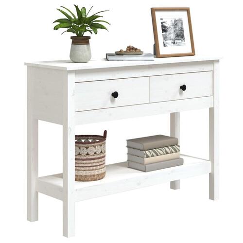 Konsolbord 100x35x75 cm massivt fyrretræ hvid