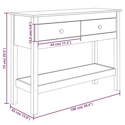 Konsolbord 100x35x75 cm massivt fyrretræ hvid