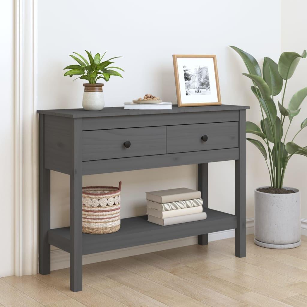Konsolbord 100x35x75 cm massivt fyrretræ grå