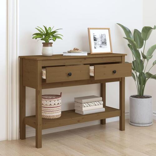 Konsolbord 100x35x75 cm massivt fyrretræ gyldenbrun