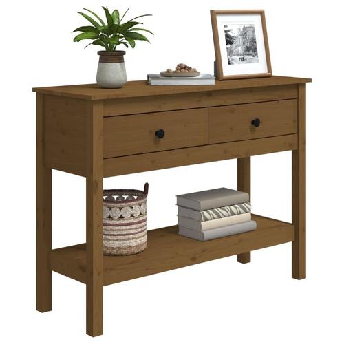 Konsolbord 100x35x75 cm massivt fyrretræ gyldenbrun