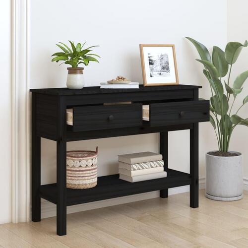 Konsolbord 100x35x75 cm massivt fyrretræ sort