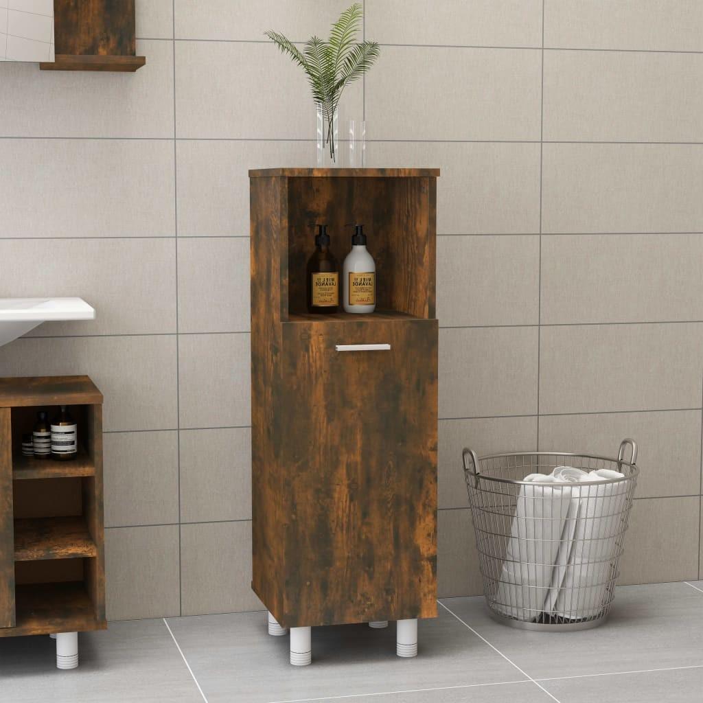 Badeværelsesskab 30x30x95 cm konstrueret træ røget egetræ