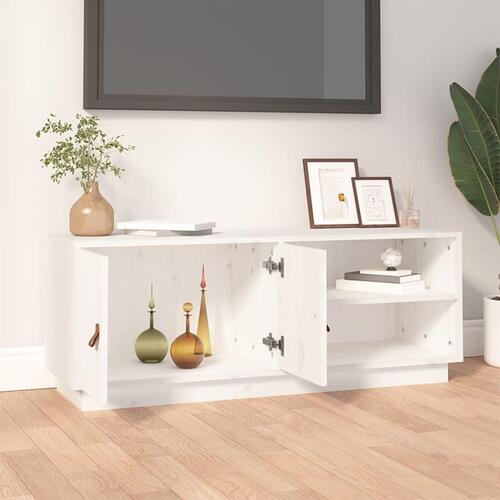 Tv-bord 105x34x40 cm massivt fyrretræ hvid