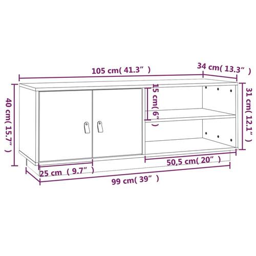 Tv-bord 105x34x40 cm massivt fyrretræ hvid