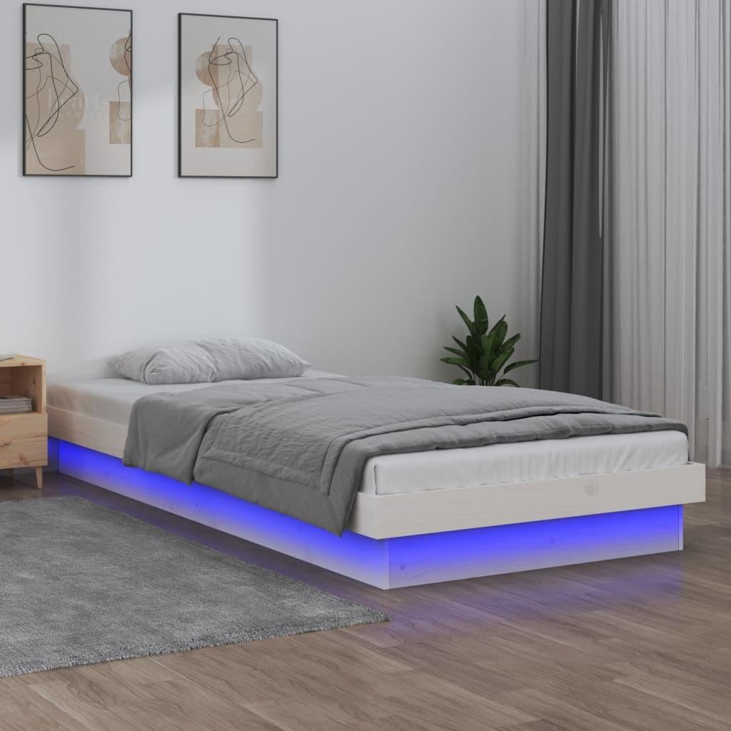 Sengeramme med LED-lys 100x200 cm massivt træ hvid