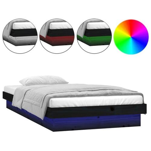 Sengeramme med LED-lys 100x200 cm massivt træ sort