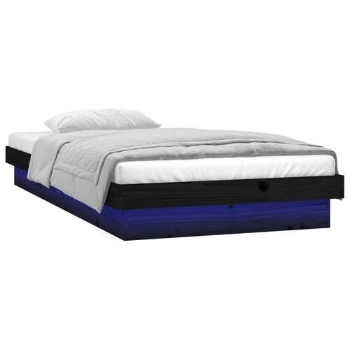 Sengeramme med LED-lys 100x200 cm massivt træ sort