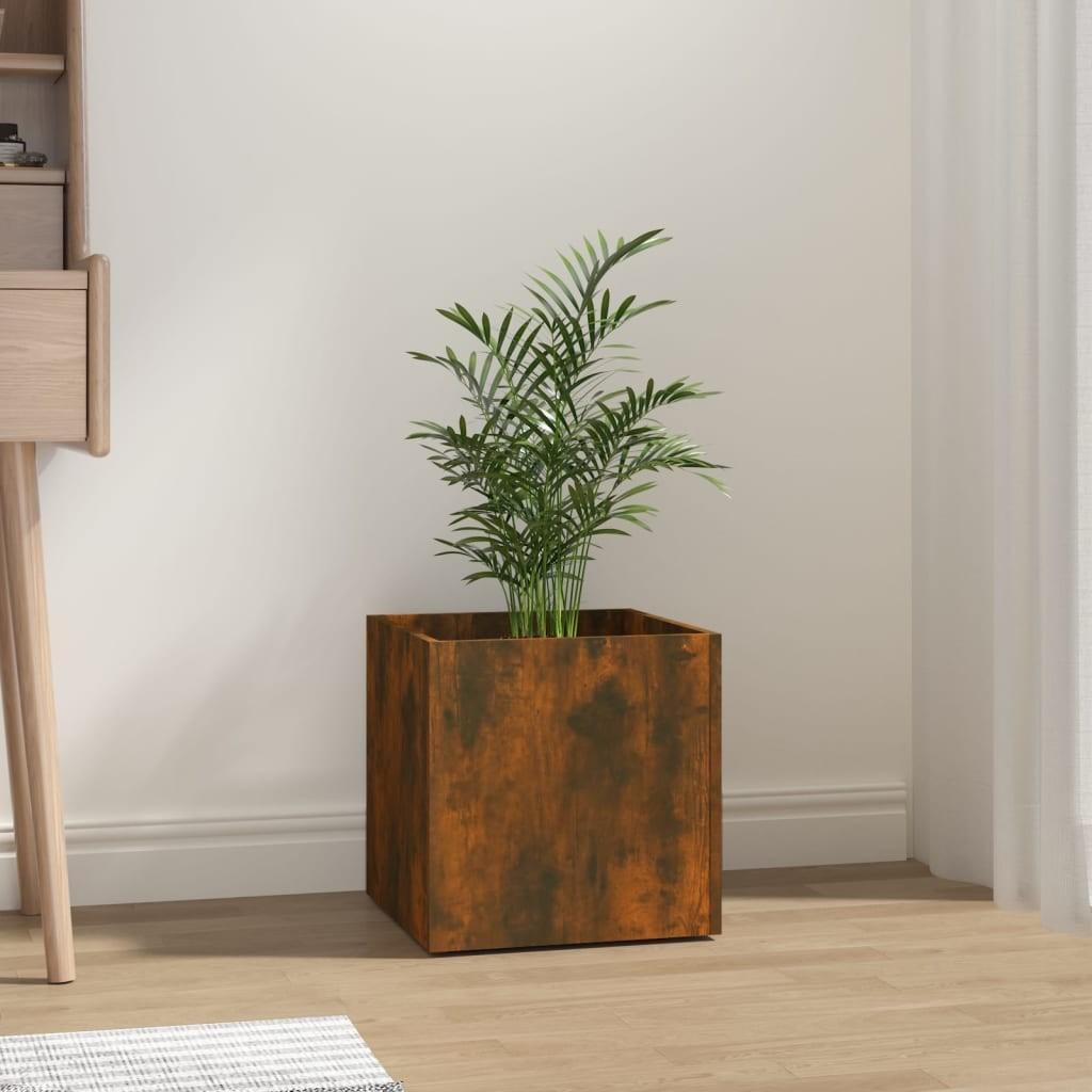 Plantekasse 40x40x40 cm konstrueret træ røget egetræsfarve