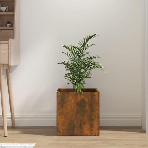 Plantekasse 40x40x40 cm konstrueret træ røget egetræsfarve
