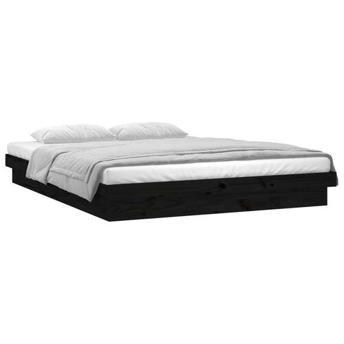 Sengeramme med LED 150x200 cm kingsize massivt træ sort