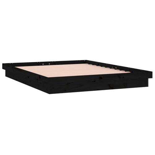 Sengeramme med LED 150x200 cm kingsize massivt træ sort