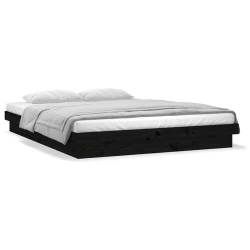 Sengeramme med LED 150x200 cm kingsize massivt træ sort