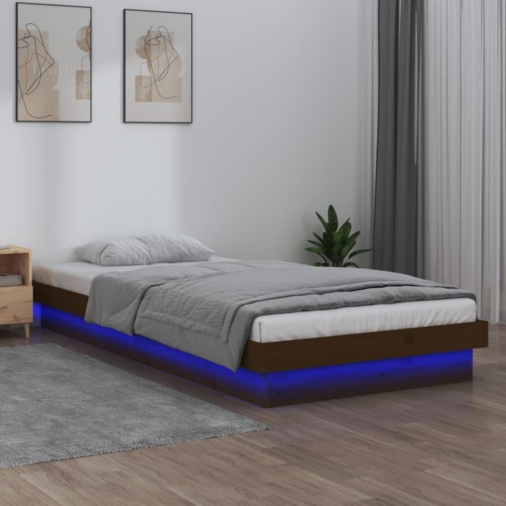 Sengeramme m. LED-lys 75x190 cm Small Single massivt træ brun