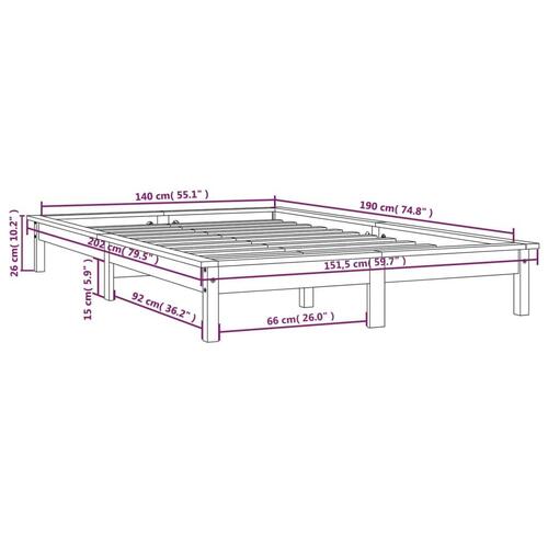 Sengeramme 140x190 cm massivt fyrretræ sort