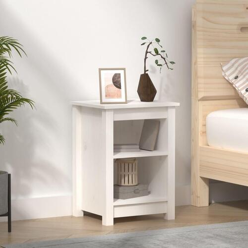 Sengebord 40x35x55 cm massivt fyrretræ hvid