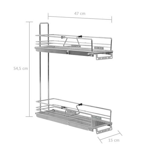 Udtrækkelig trådnetskurv til køkken 2 niveauer 47x15x54,5 cm sølv