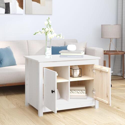 Sofabord 71x49x55 cm massivt fyrretræ hvid