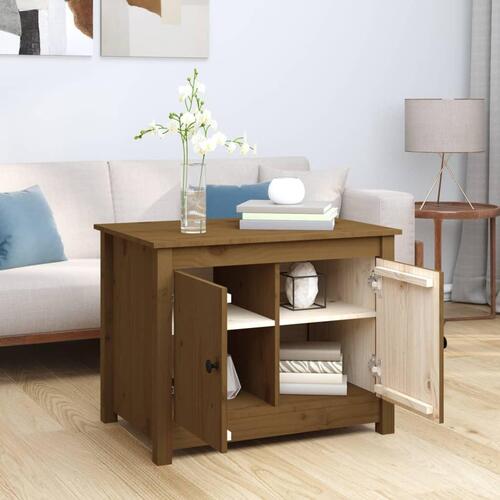 Sofabord 71x49x55 cm massivt fyrretræ gyldenbrun