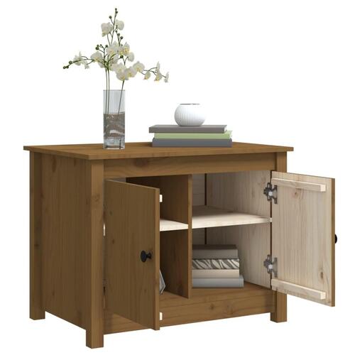 Sofabord 71x49x55 cm massivt fyrretræ gyldenbrun