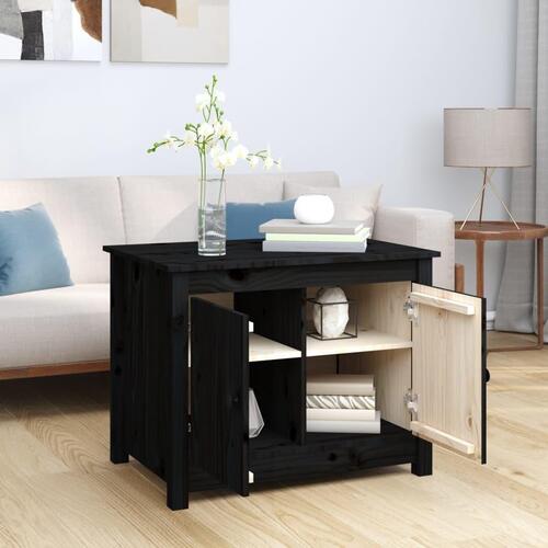 Sofabord 71x49x55 cm massivt fyrretræ sort