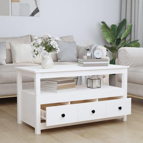 Sofabord 102x49x55 cm massivt fyrretræ hvid