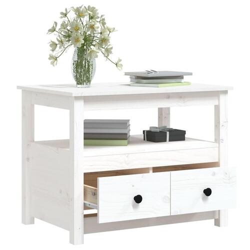 Sofabord 71x49x55 cm massivt fyrretræ hvid