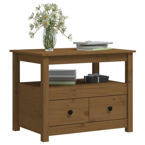 Sofabord 71x49x55 cm massivt fyrretræ gyldenbrun