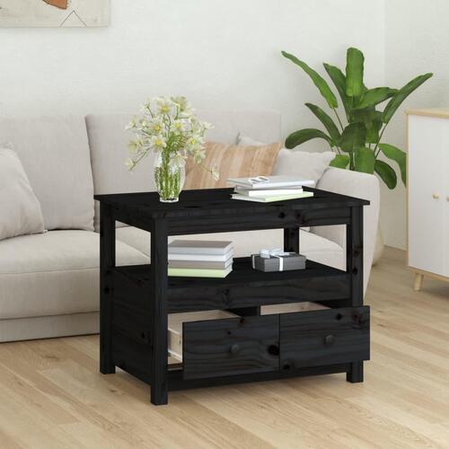 Sofabord 71x49x55 cm massivt fyrretræ sort