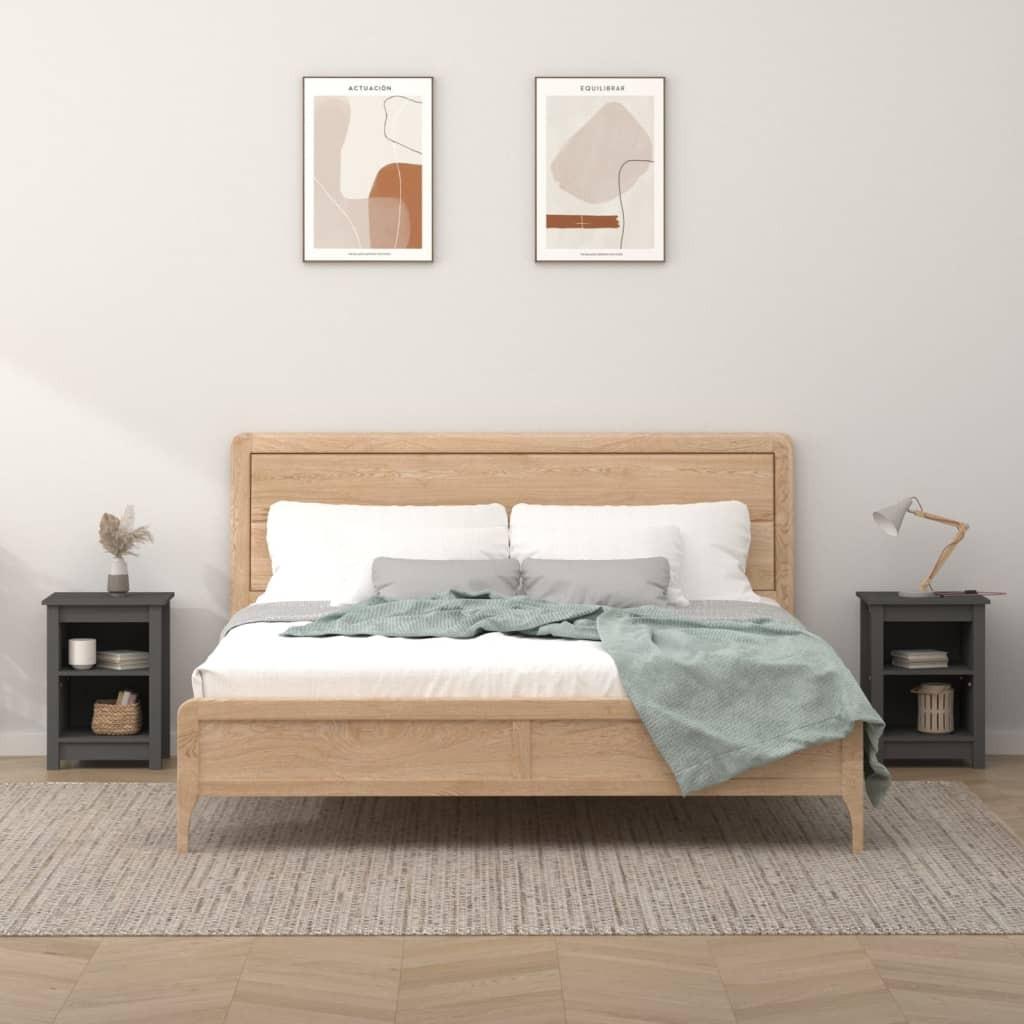 Sengeborde 2 stk. 40x35x55 cm massivt fyrretræ grå