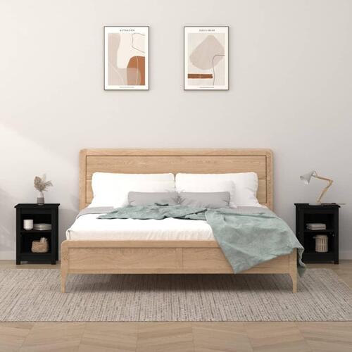 Sengeborde 2 stk. 40x35x55 cm massivt fyrretræ sort