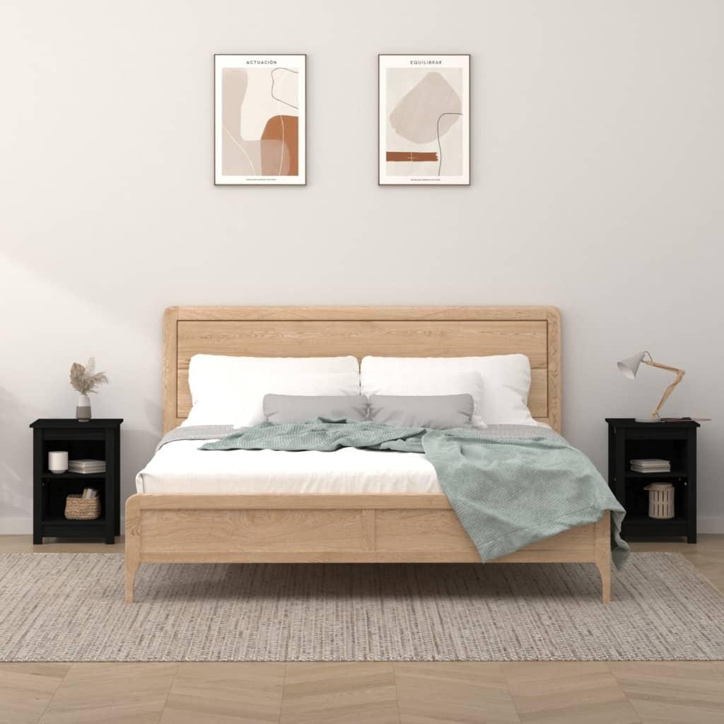 Sengeborde 2 stk. 40x35x55 cm massivt fyrretræ sort