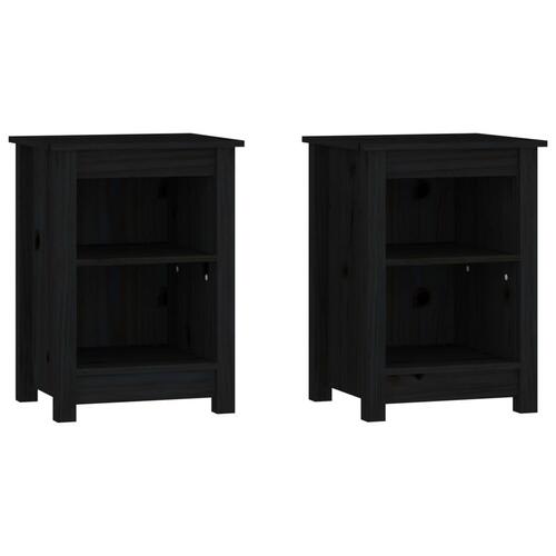 Sengeborde 2 stk. 40x35x55 cm massivt fyrretræ sort
