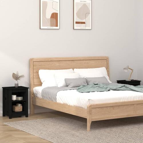 Sengeborde 2 stk. 40x35x55 cm massivt fyrretræ sort