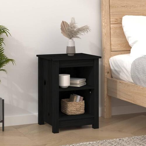 Sengeborde 2 stk. 40x35x55 cm massivt fyrretræ sort