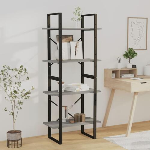 Bogreol m. 4 hylder 60x30x140 cm konstrueret træ grå sonoma
