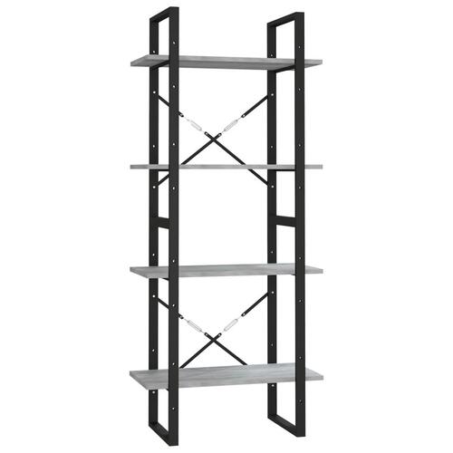Bogreol m. 4 hylder 60x30x140 cm konstrueret træ grå sonoma