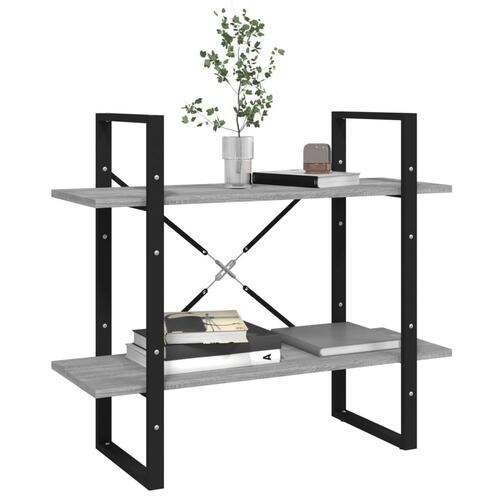 Bogreol m. 2 hylder 80x30x70 cm konstrueret træ grå sonoma