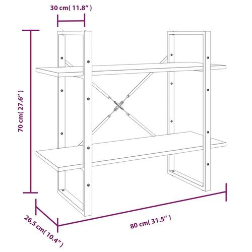 Bogreol m. 2 hylder 80x30x70 cm konstrueret træ grå sonoma