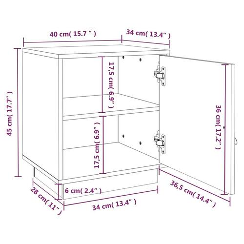 Sengebord 40x34x45 cm massivt fyrretræ sort