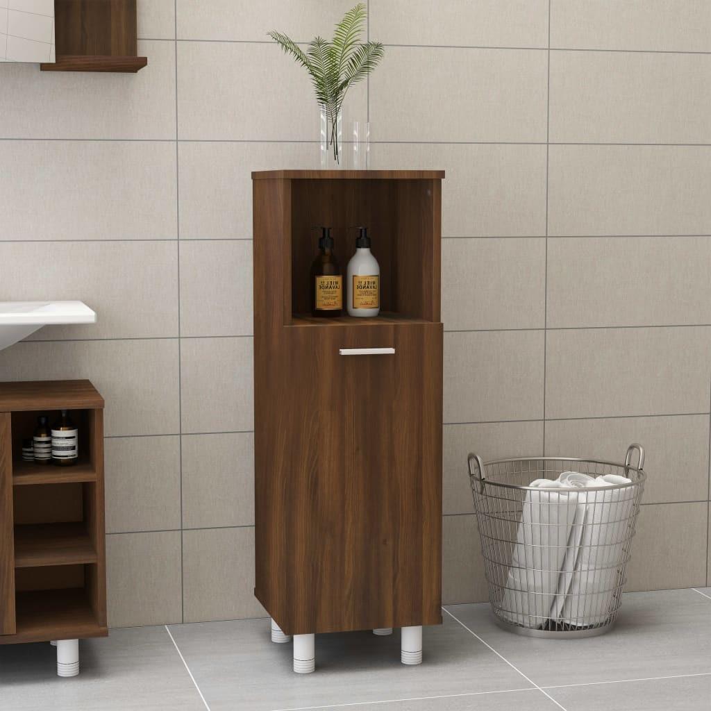 Badeværelsesskab 30x30x95 cm konstrueret træ brunt egetræ