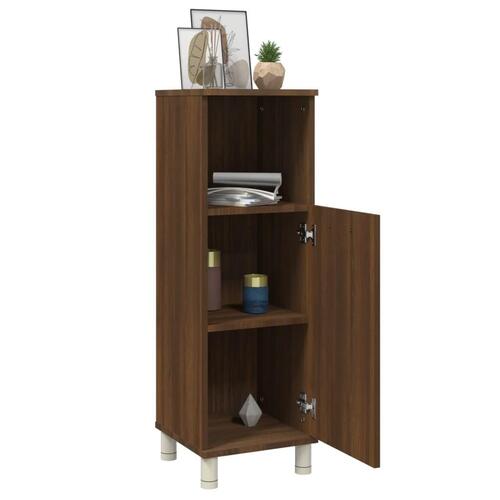 Badeværelsesskab 30x30x95 cm konstrueret træ brunt egetræ