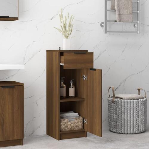 Badeværelsesskab 32x34x90 cm konstrueret træ brun egetræ