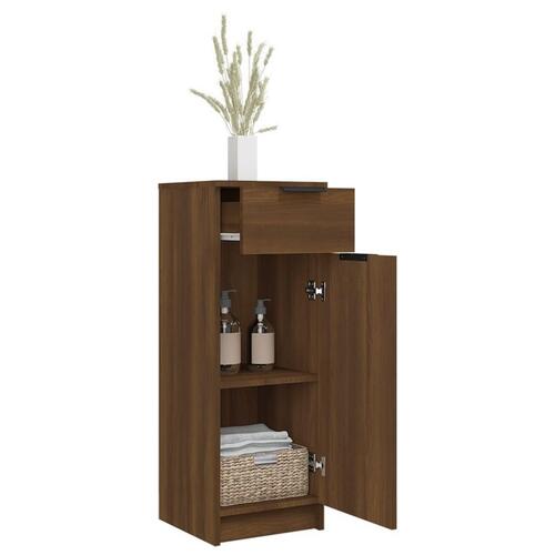 Badeværelsesskab 32x34x90 cm konstrueret træ brun egetræ