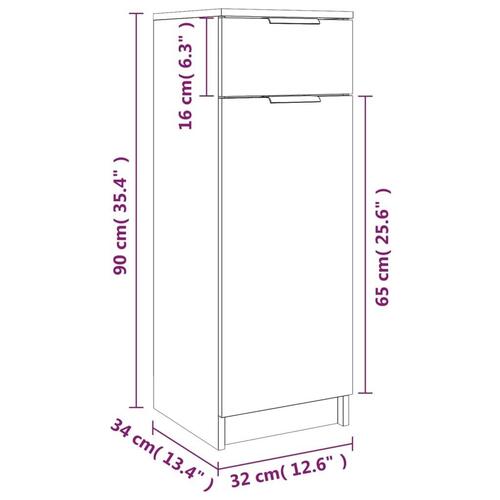 Badeværelsesskab 32x34x90 cm konstrueret træ brun egetræ