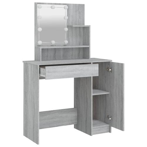 Makeupbord med LED-lys 86,5x35x136 cm grå sonoma-eg