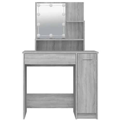Makeupbord med LED-lys 86,5x35x136 cm grå sonoma-eg