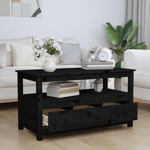 Sofabord 102x49x55 cm massivt fyrretræ sort