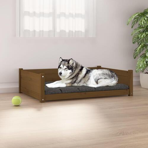 Hundeseng 105,5x75,5x28 cm massivt fyrretræ gyldenbrun
