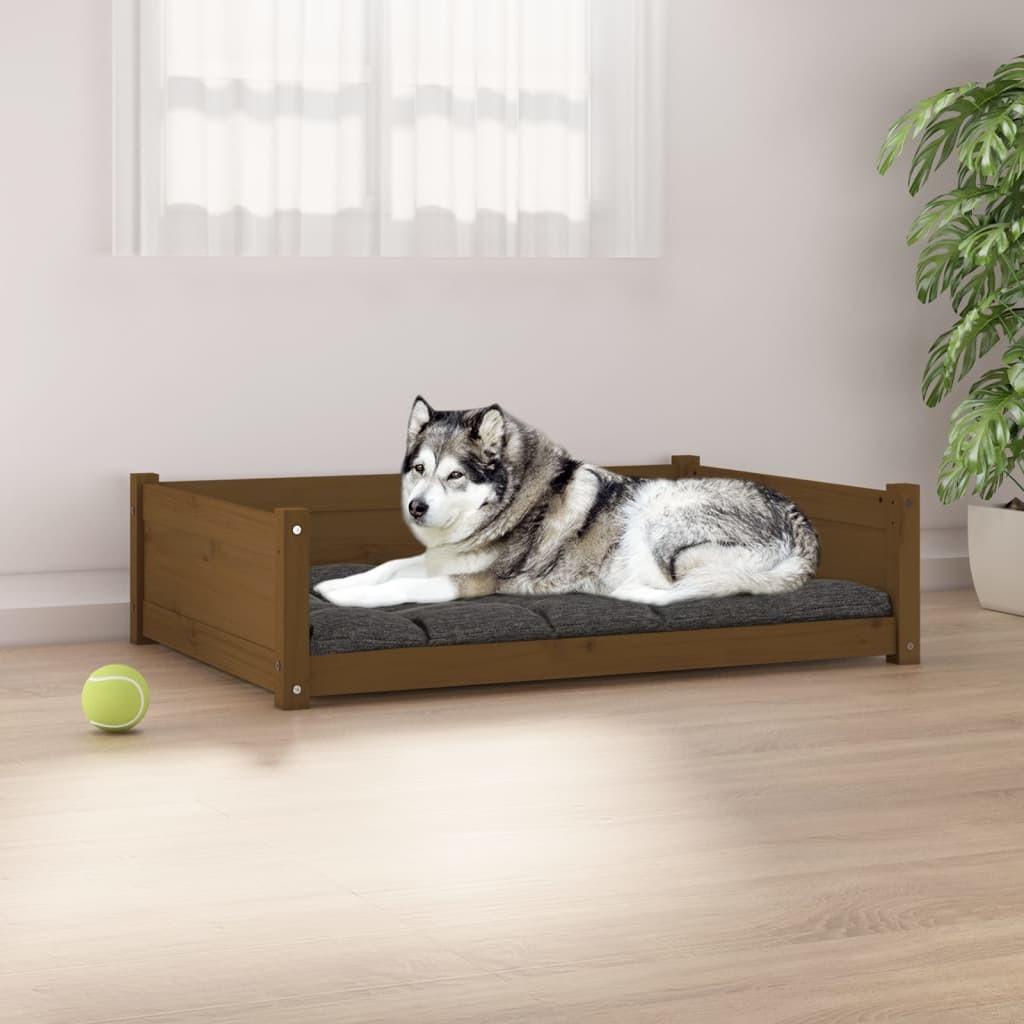 Hundeseng 105,5x75,5x28 cm massivt fyrretræ gyldenbrun